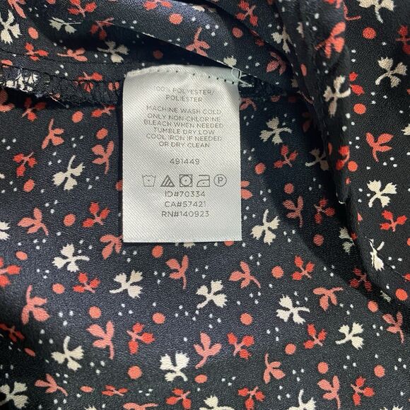 LOFT Blouse Floral Ruffle Trim V-Neck Puff Long Sleeve Pleated Womens S Black - Picture 13 of 13